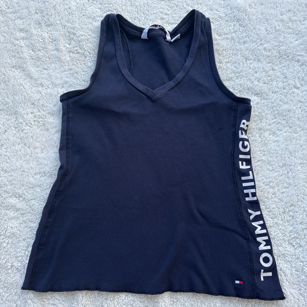 Tommy Hilfiger Navy V-Neck Logo Side Tank Top